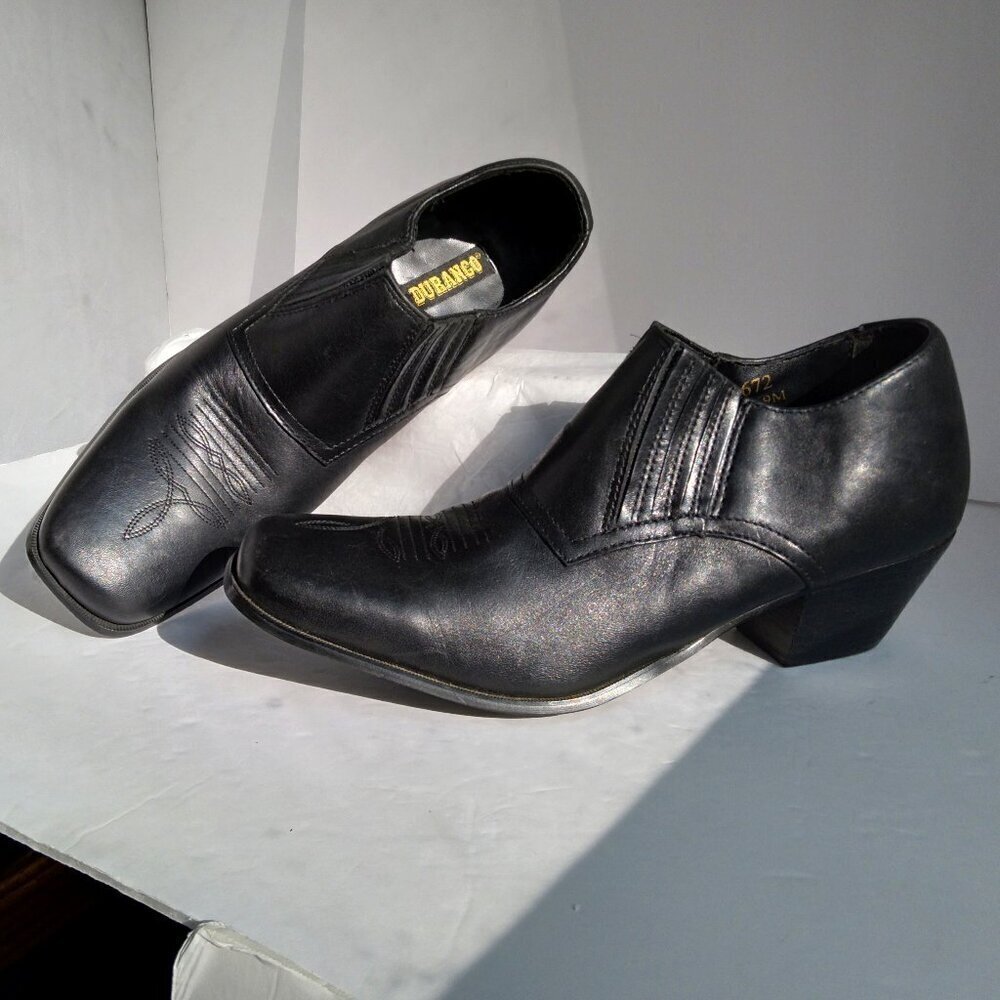 Durango Black Leather Square Toe Ankle Cowboy Chelsea Slant Heel Boots Sz 9M